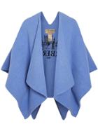 Burberry Embroidered Skyline Wool Alpaca Blend Poncho - Blue