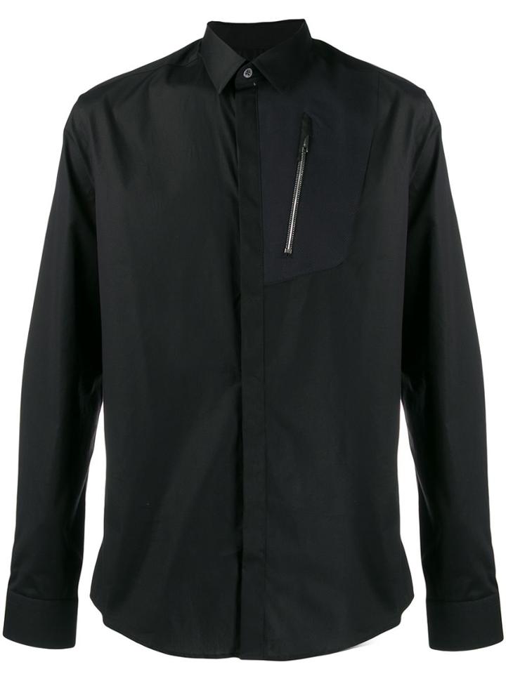 Les Hommes Zip Detail Poplin Shirt - Black