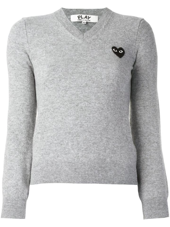 Comme Des Garçons Play Embroidered Heart Jumper - Grey