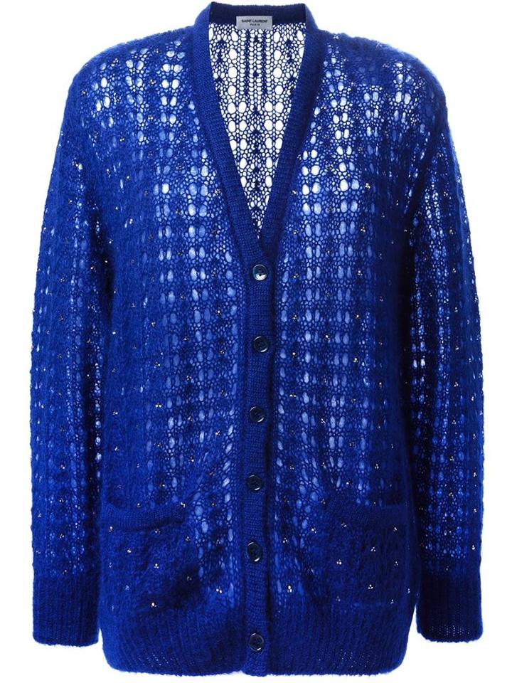 Saint Laurent Loose Knit Cardigan, Women's, Size: Medium, Blue, Nylon/mohair/wool/glass