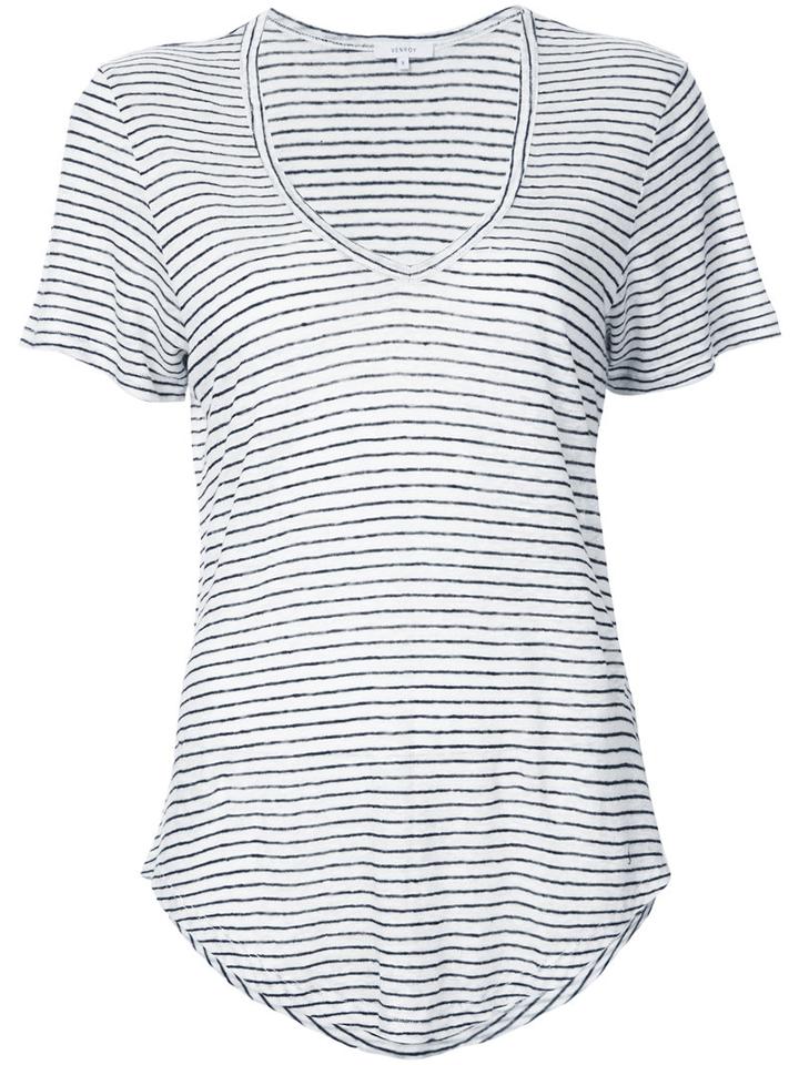 Venroy - Striped Semi-sheer T-shirt - Women - Linen/flax - M, White, Linen/flax