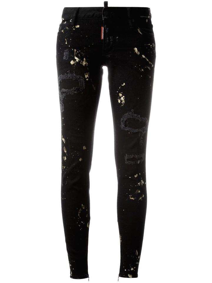 Dsquared2 Super Skinny Distressed Jeans, Women's, Size: 42, Black, Cotton/spandex/elastane/polyester/calf Leather