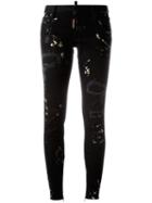 Dsquared2 Super Skinny Distressed Jeans, Women's, Size: 42, Black, Cotton/spandex/elastane/polyester/calf Leather
