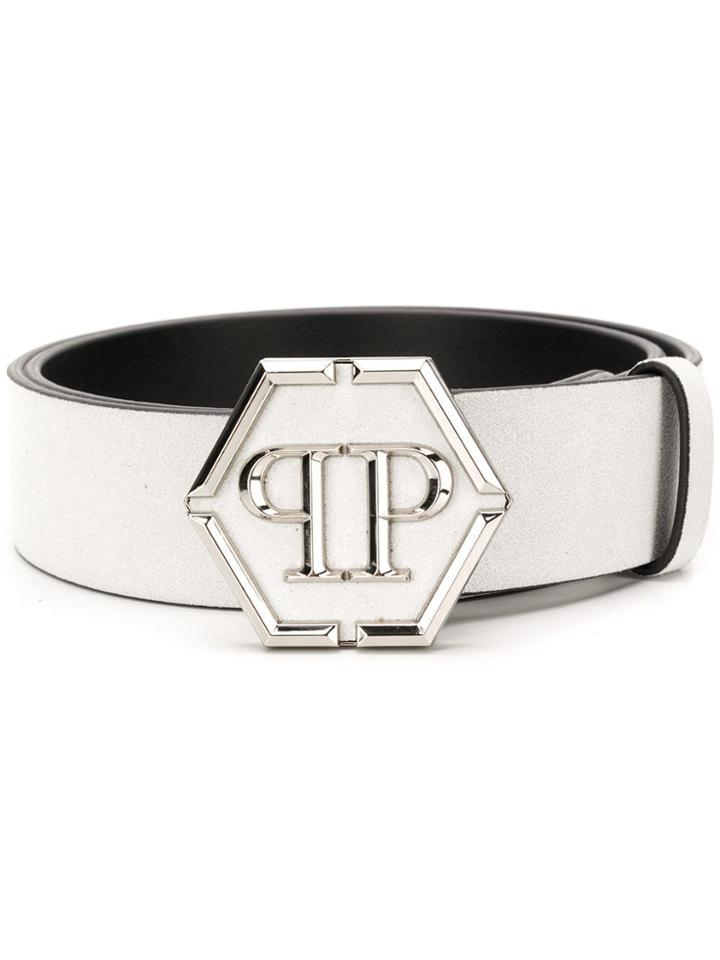 Philipp Plein Logo Buckle Belt - White