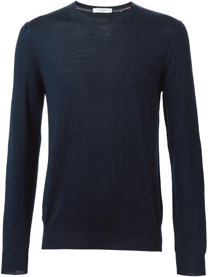 Paolo Pecora Crew Neck Sweater, Men's, Size: Medium, Blue, Polyester/polyurethane/wool