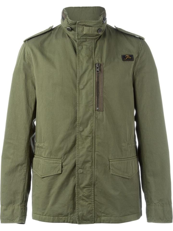 Fay Military Zipped Jacket, Men's, Size: Large, Green, Cotton