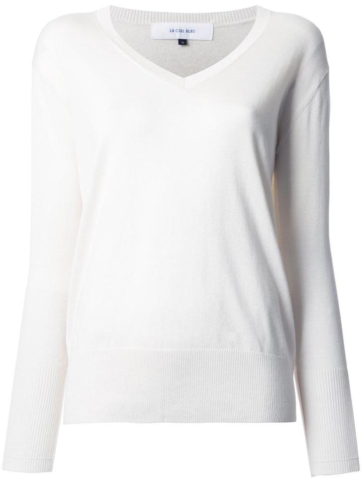 Le Ciel Bleu V-neck Knit Pullover, Women's, Size: 36, White, Silk/cashmere