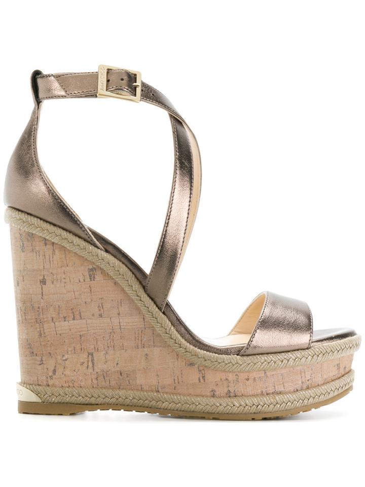 Jimmy Choo Portia 120 Wedge Sandals - Metallic