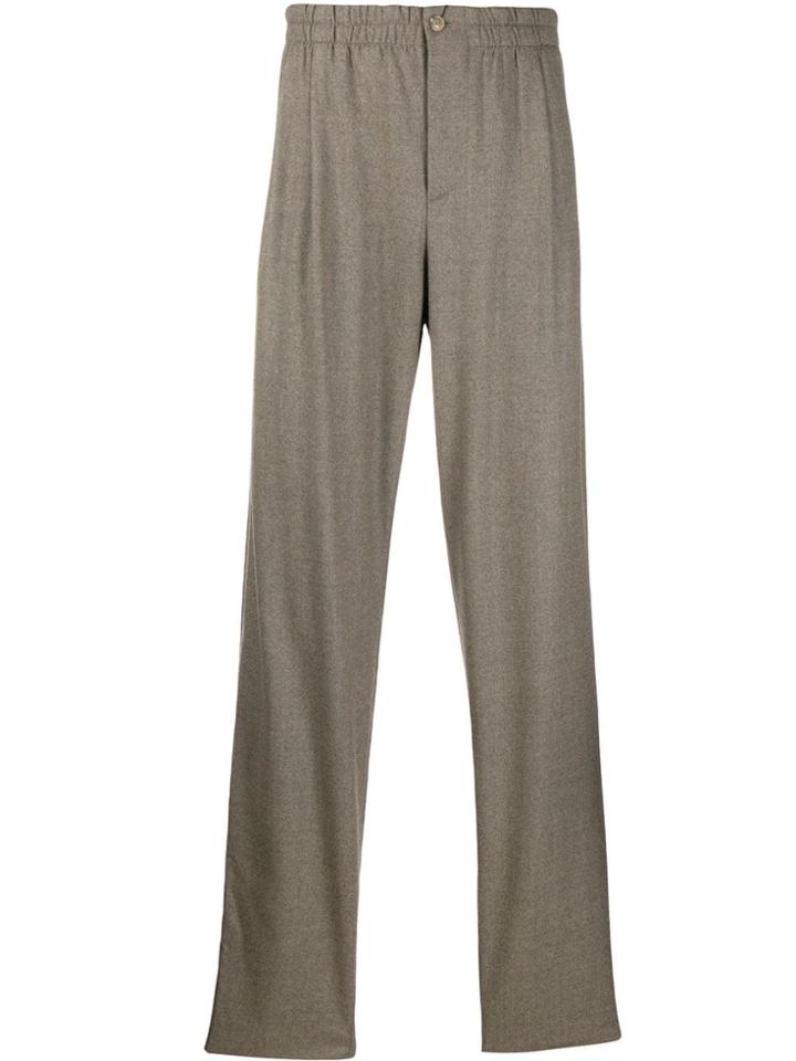 Giorgio Armani Elasticated Waistband Straight Trousers - Brown
