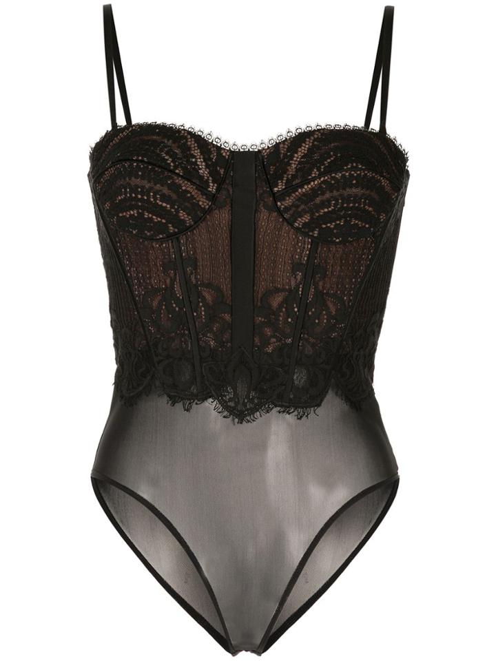 Jonathan Simkhai Mixed-lace Bustier Bodysuit - Black