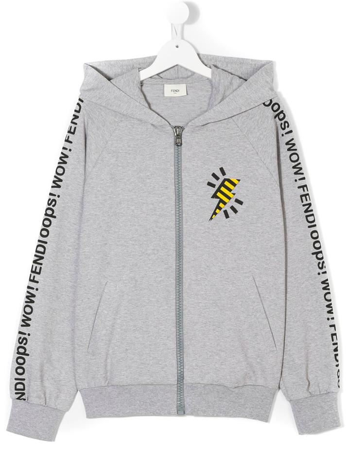 Fendi Kids - Teen Lightening Bolt Hoodie - Kids - Cotton/spandex/elastane - 14 Yrs, Grey