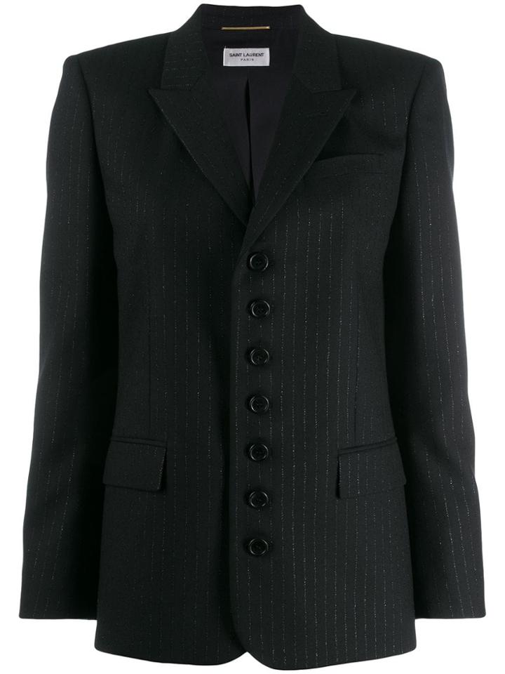 Saint Laurent Embroidered Striped Blazer - Black
