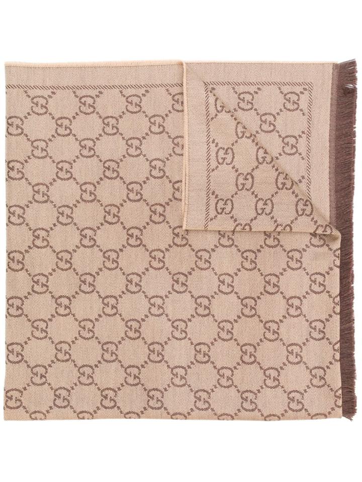 Gucci Gg Jacquard Pattern Knitted Scarf - Nude & Neutrals