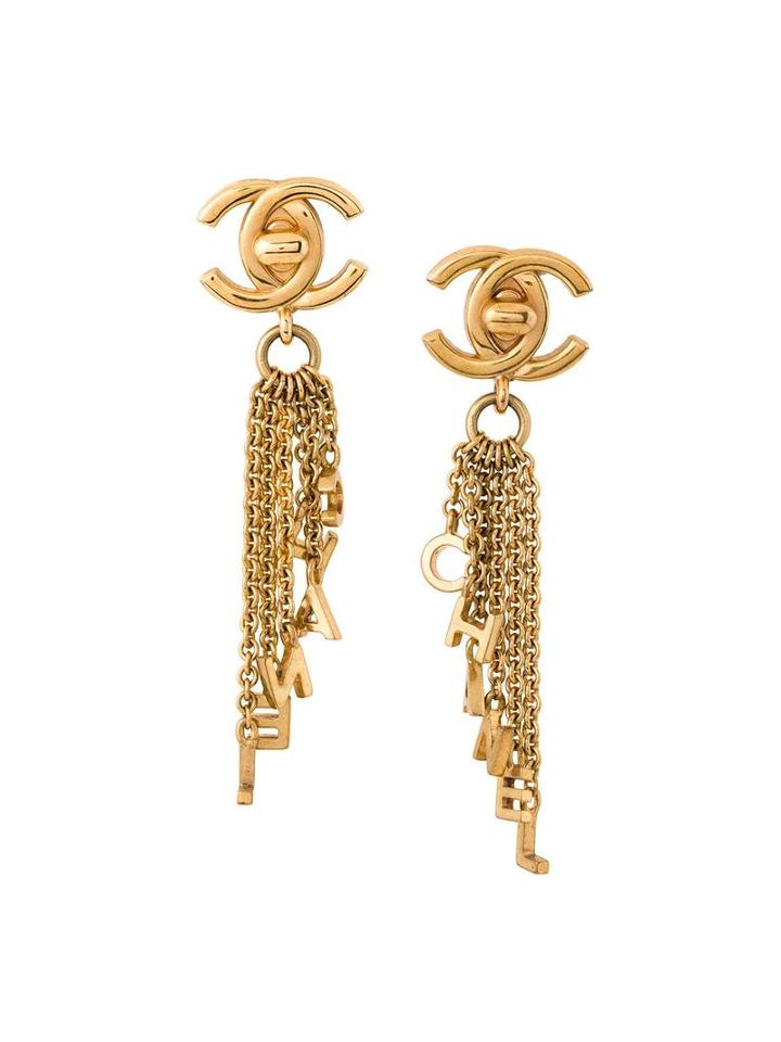 Chanel Vintage Turnlock Swing Charm Earrings, Women's, Metallic