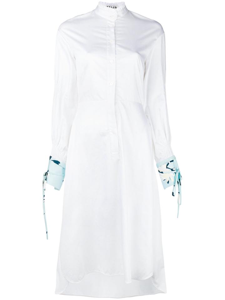 Teija Contrast Cuffs Shirt Dress - White