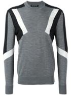 Neil Barrett Geometric Intarsia Panelled Jumper - Grey