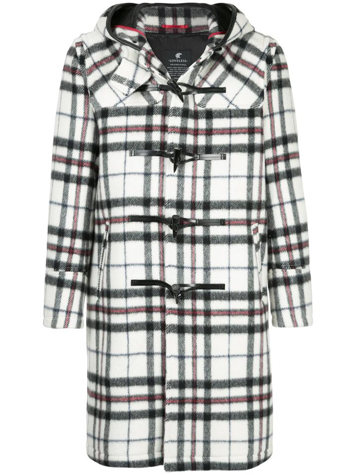 Loveless Checked Duffle Coat - White