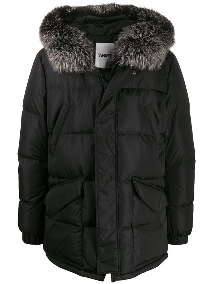 Yves Salomon Army Fur Trimmed Padded Coat - Black