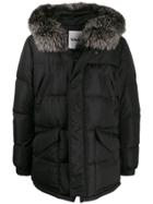 Yves Salomon Army Fur Trimmed Padded Coat - Black