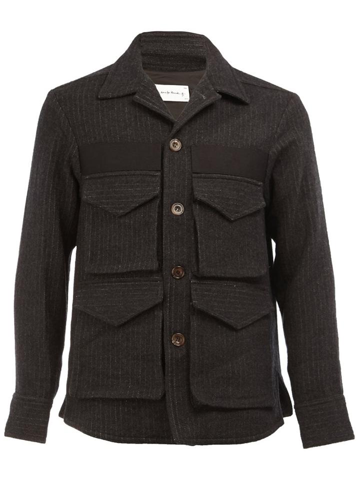 Song For The Mute Pocketed Military Jacket, Men's, Size: 50, Black, Cotton/cupro/wool