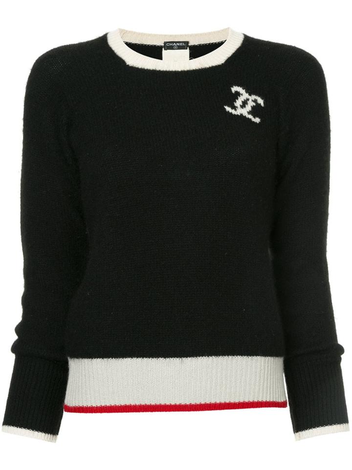 Chanel Vintage Cashmere Intarsia Logo Jumper - Black