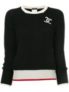 Chanel Vintage Cashmere Intarsia Logo Jumper - Black