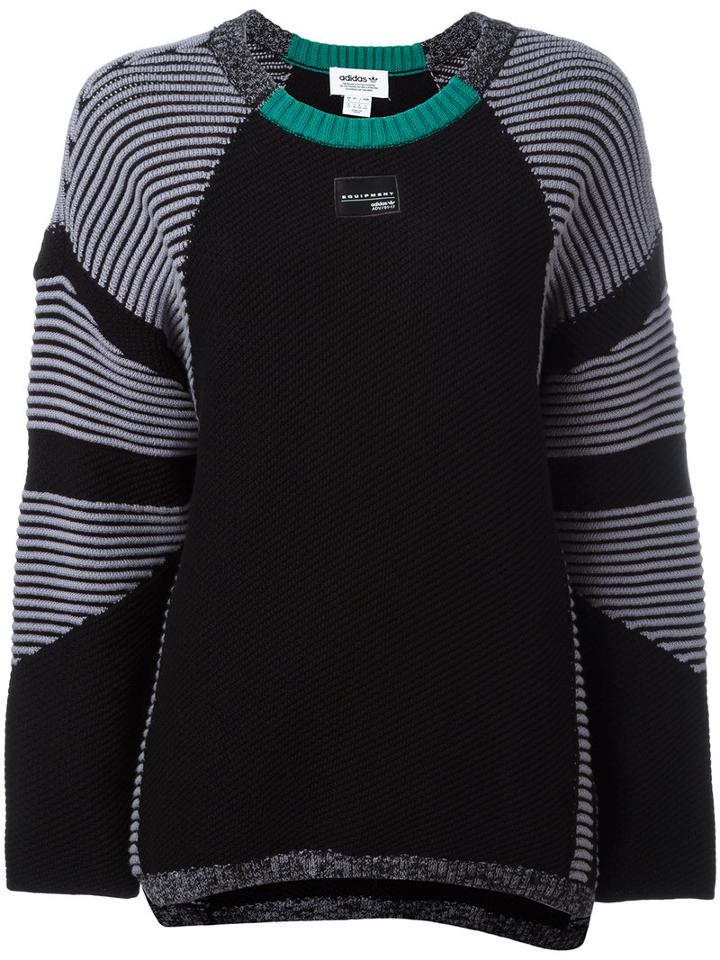 Adidas Striped Panel Jumper, Women's, Size: 42, Black, Cotton