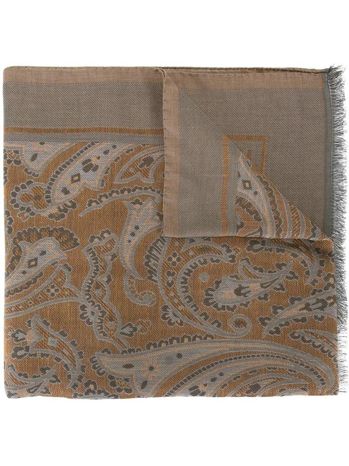 Etro Paisley Print Scarf, Men's, Grey, Silk/cotton/cashmere/wool
