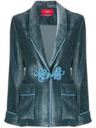F.r.s For Restless Sleepers Frogging Trim Velvet Jacket - Blue