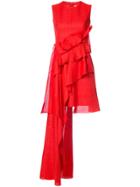 Delpozo Ruffle Trim Asymmetric Dress - Red