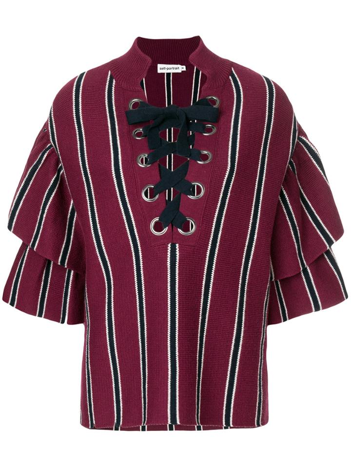 Self-portrait Ruffled Sleeve Knitted Top - Pink & Purple