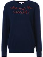 Lingua Franca Quote Embroidered Sweater - Blue