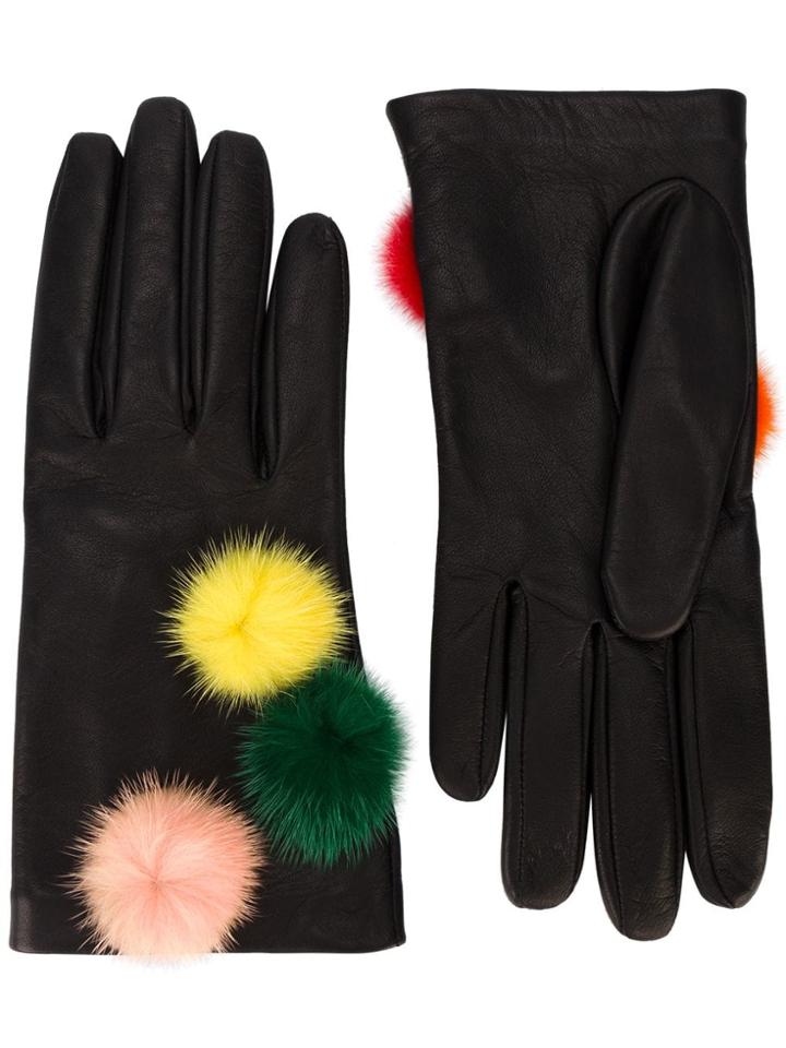 Fendi Gloves With Pompoms - Black
