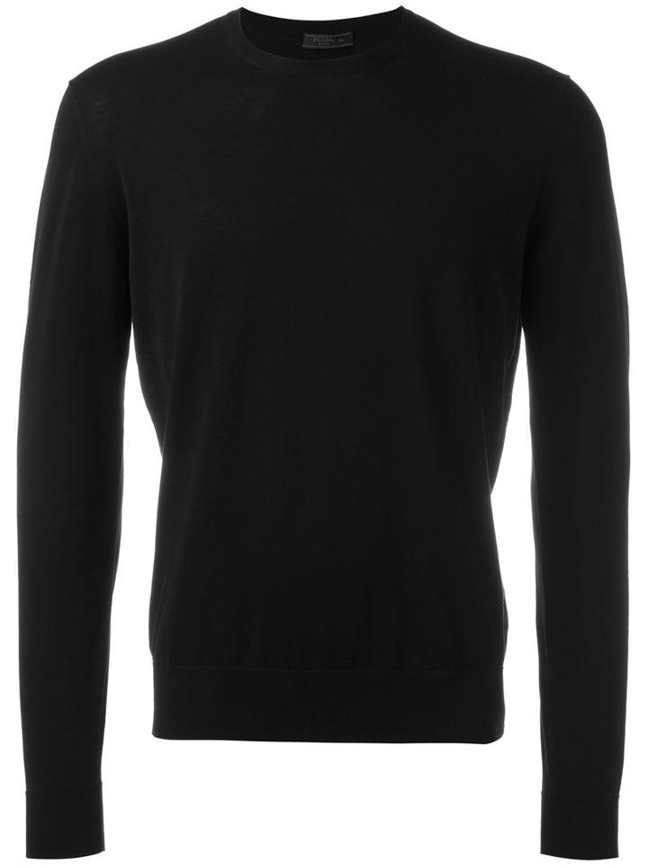 Prada Crew Neck Jumper, Men's, Size: 46, Black, Cotton