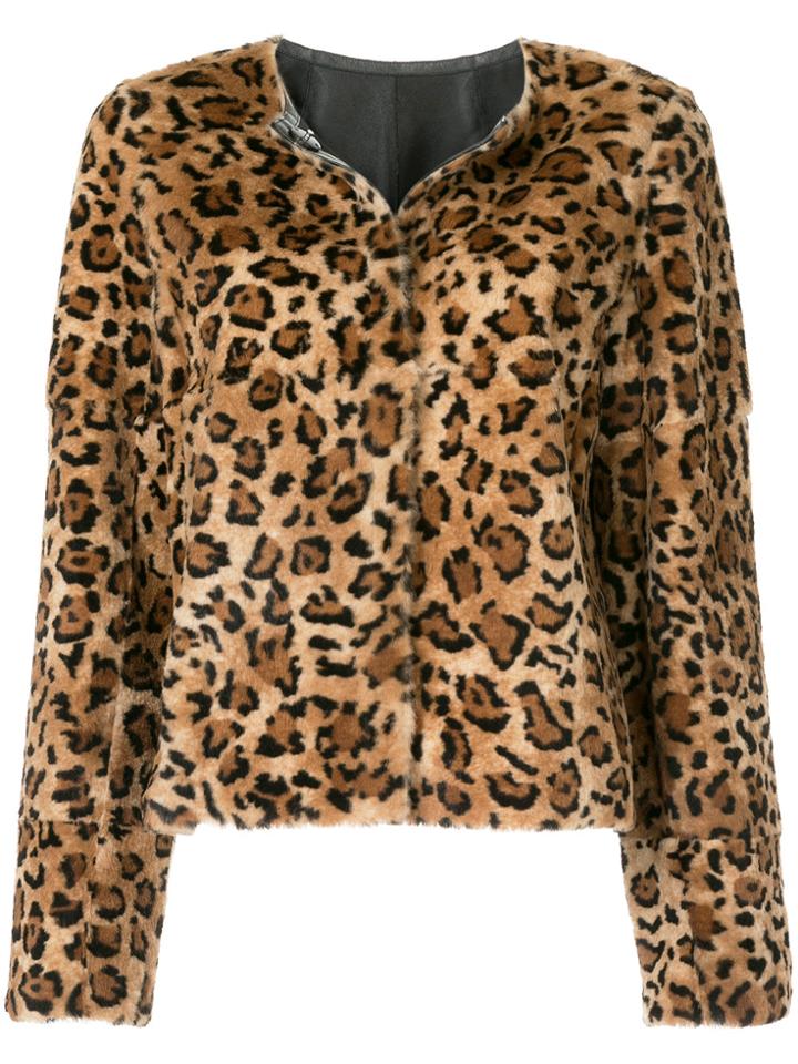 Yves Salomon Leopard Print Short Coat - Yellow & Orange