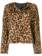 Yves Salomon Leopard Print Short Coat - Yellow & Orange