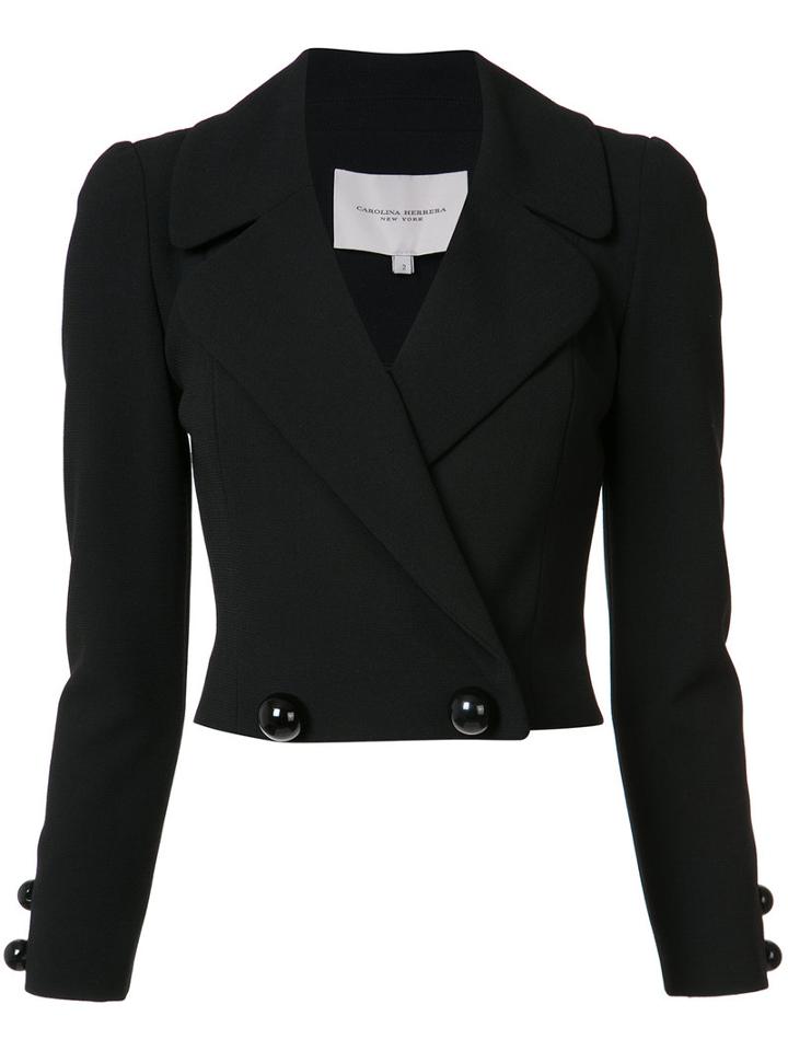 Carolina Herrera Double-breasted Cropped Jacket, Size: 6, Black, Silk/cotton/virgin Wool
