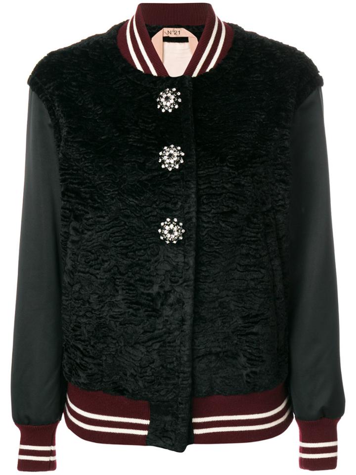 No21 Jewel Button Bomber Jacket - Black