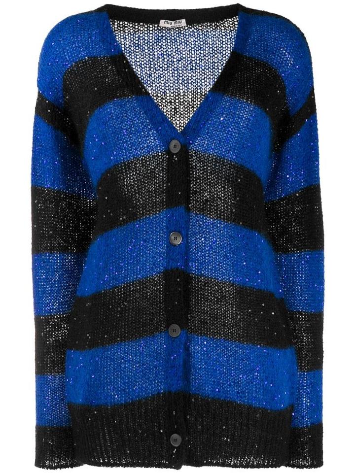 Miu Miu Sequins Embellishment Striped Cardigan - Blue