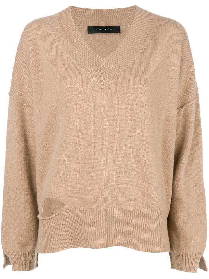 Federica Tosi Cut-detail Flared Sweater - Nude & Neutrals