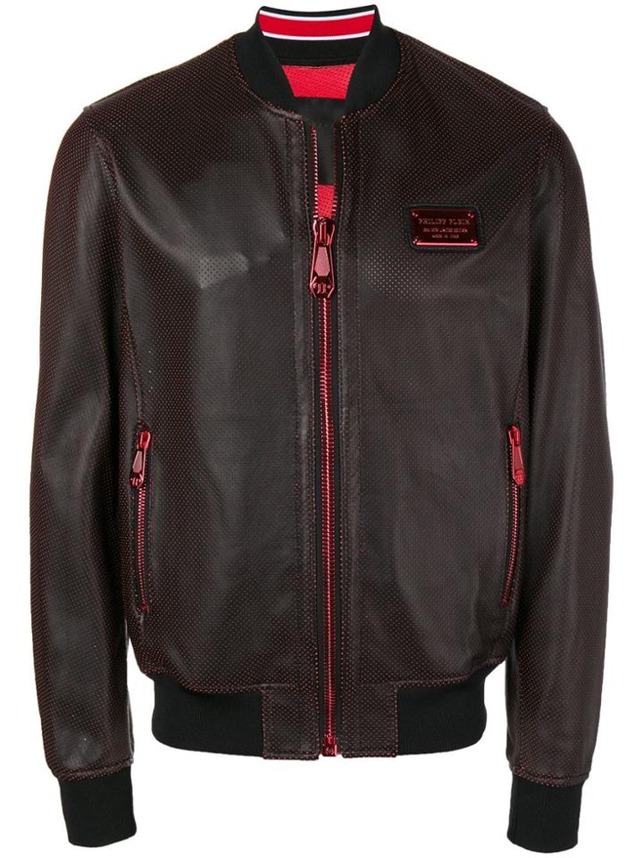 Philipp Plein Zipped Leather Bomber Jacket - Black