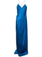 Michelle Mason Strappy Wrap Gown - Blue