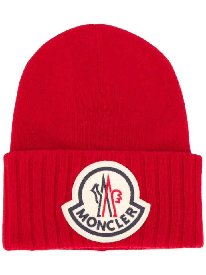 Moncler Ribbed Hem Beanie - Red