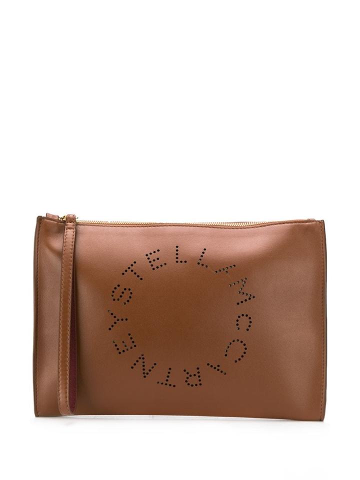 Stella Mccartney Large Perforated-logo Clutch - Brown