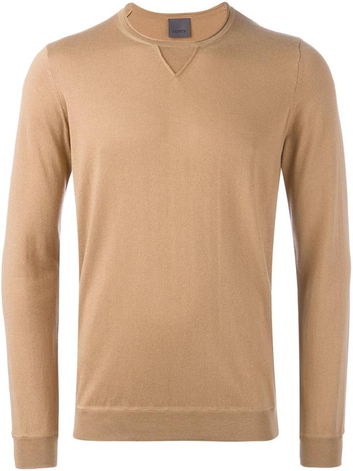 Laneus Crew-neck Jumper, Men's, Size: 48, Brown, Silk/cashmere