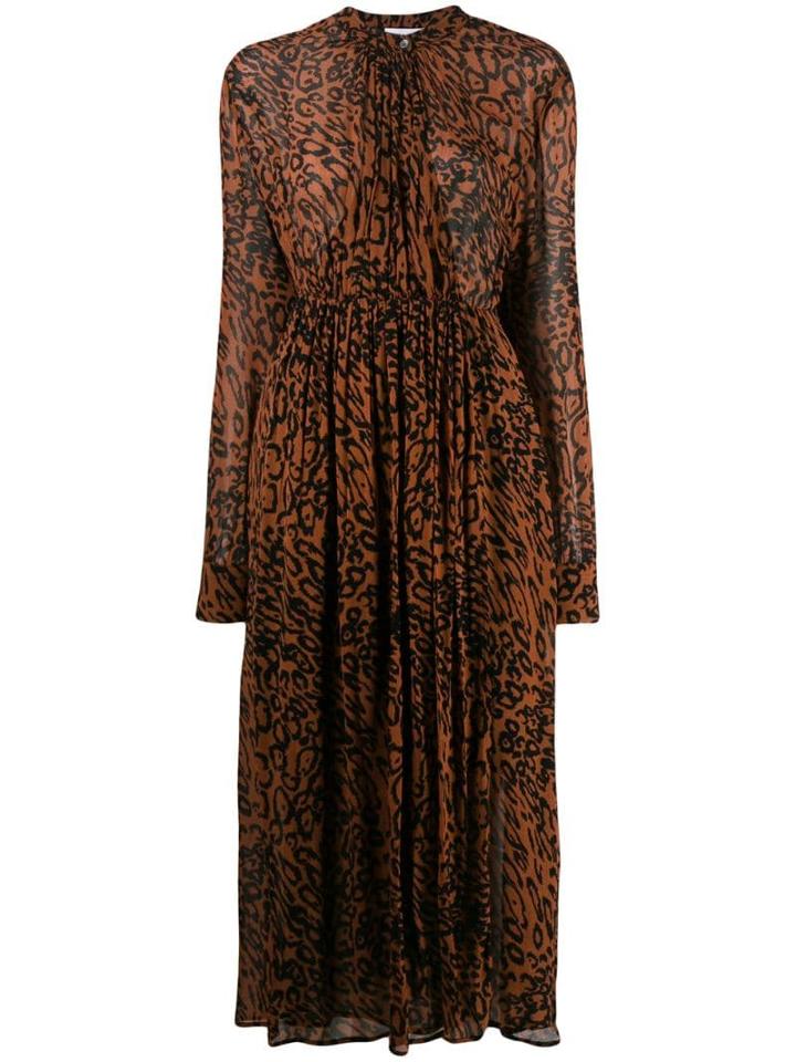 Calvin Klein Leopard Print Midi Dress - Brown