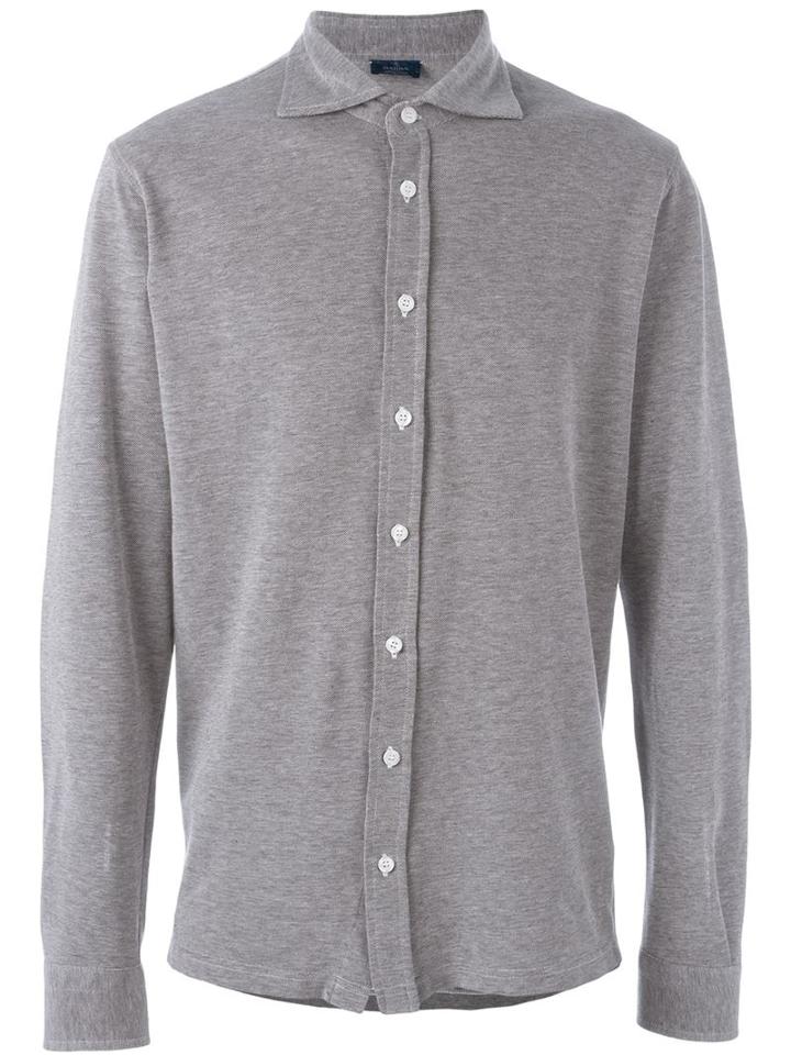 Barba Melange Contrast Button Shirt, Men's, Size: 46, Grey, Cotton