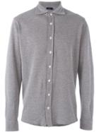 Barba Melange Contrast Button Shirt, Men's, Size: 46, Grey, Cotton