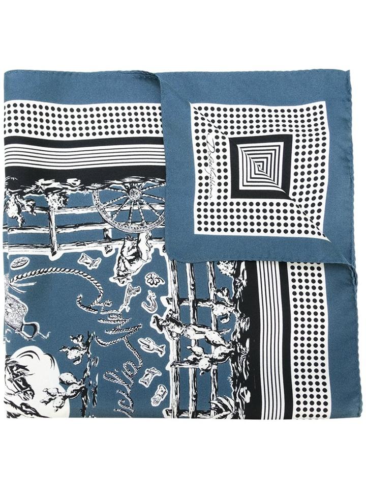 Dolce & Gabbana Western Print Scarf, Men's, Blue, Silk
