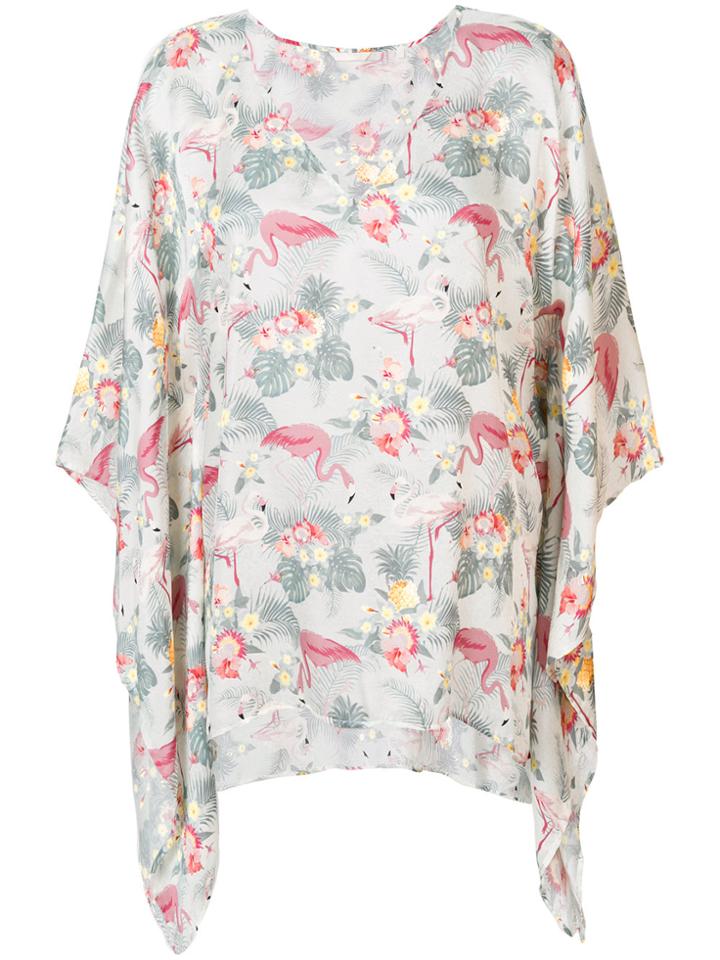 Xacus Clea Flamingo Print Blouse - White